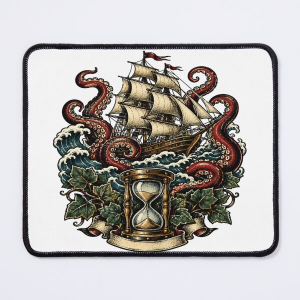 Item preview, Vintage Kraken Pirate Ship Tattoo Flash Art designed and sold by StickersHul.