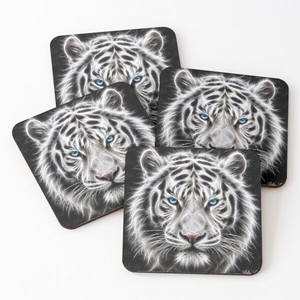 Item preview, Electric White Tiger – Frozen Spirit | Glowing Fractal Wildlife Art designed and sold by LuluLeb.