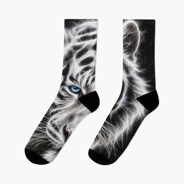 Item preview, Electric White Tiger – Frozen Spirit | Glowing Fractal Wildlife Art designed and sold by LuluLeb.