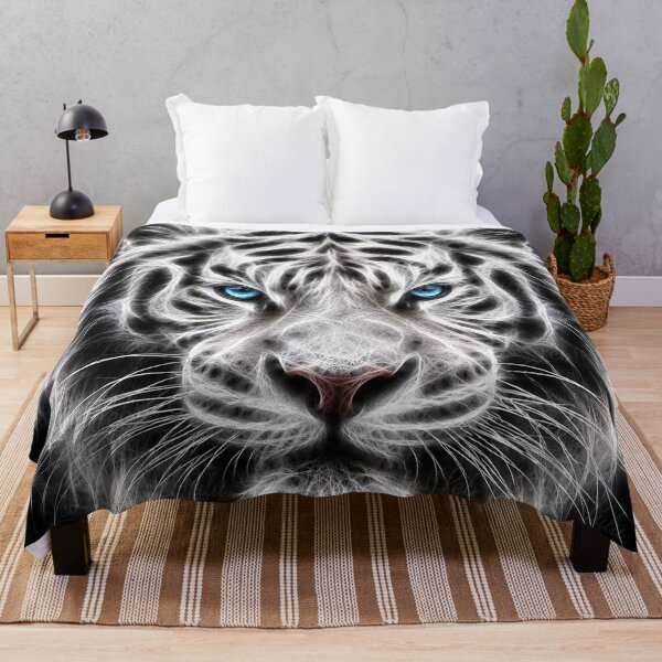 Item preview, Electric White Tiger – Frozen Spirit | Glowing Fractal Wildlife Art designed and sold by LuluLeb.