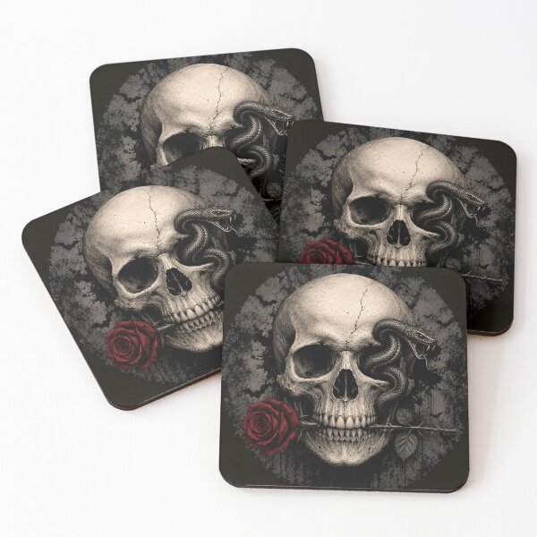 Item preview, Skull with Serpent and Red Rose Gothic Art designed and sold by Evelashop.