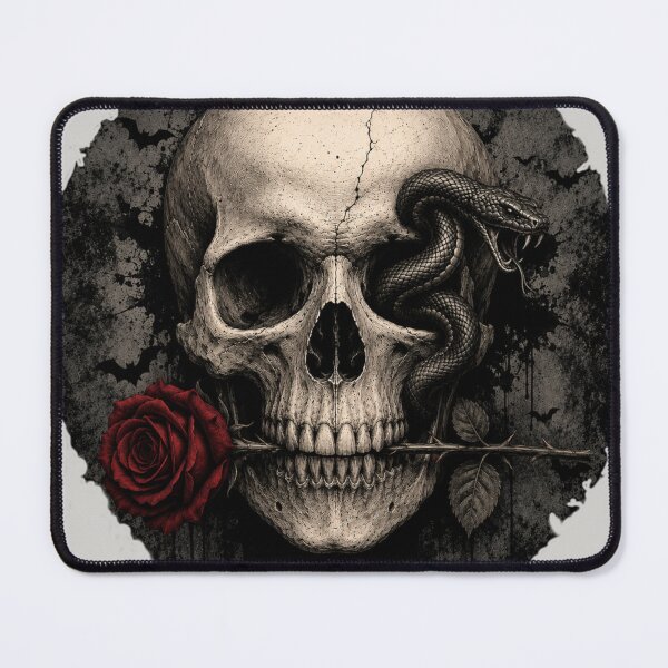 Item preview, Skull with Serpent and Red Rose Gothic Art designed and sold by Evelashop.