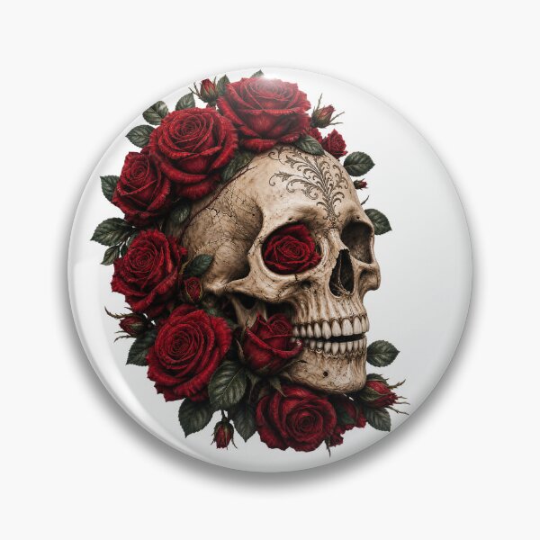 Item preview, Gothic Floral Skull with Deep Red Roses designed and sold by FrozenPolarBear.
