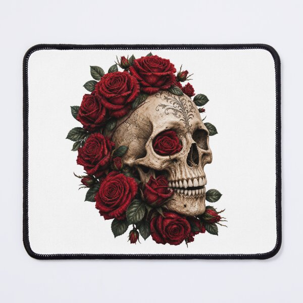Item preview, Gothic Floral Skull with Deep Red Roses designed and sold by FrozenPolarBear.