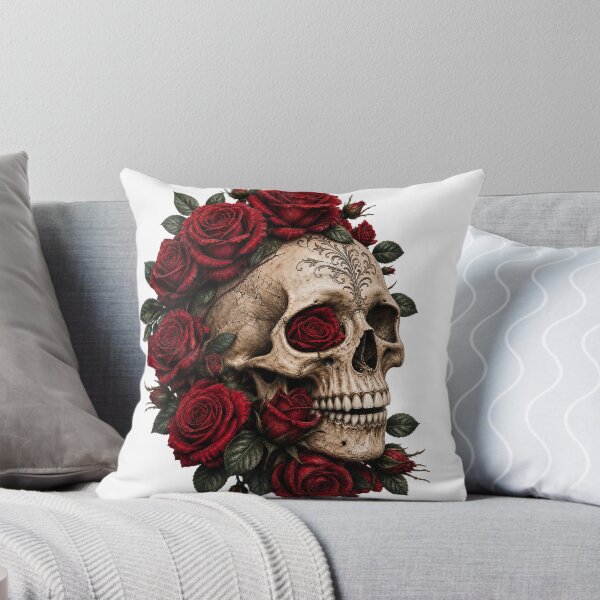 Item preview, Gothic Floral Skull with Deep Red Roses designed and sold by FrozenPolarBear.