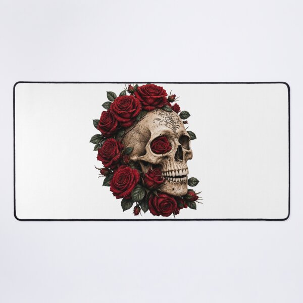 Item preview, Gothic Floral Skull with Deep Red Roses designed and sold by FrozenPolarBear.