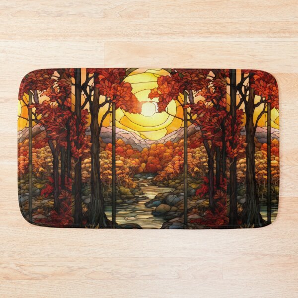 Item preview, Stained Glass Autumn Stream Sunset designed and sold by pinkal.