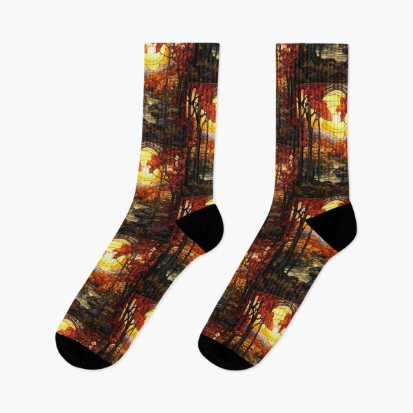 Item preview, Stained Glass Autumn Stream Sunset designed and sold by pinkal.