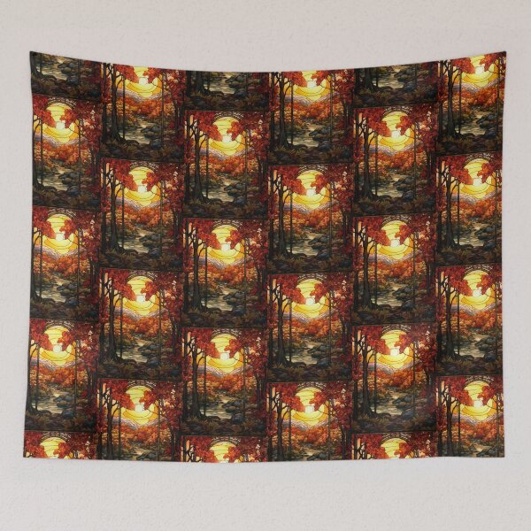 Item preview, Stained Glass Autumn Stream Sunset designed and sold by pinkal.