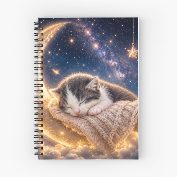 Item preview, Dreaming Kitten on a Crescent Moon | Whimsical Fantasy Night Sky designed and sold by Kimberly Palmer.