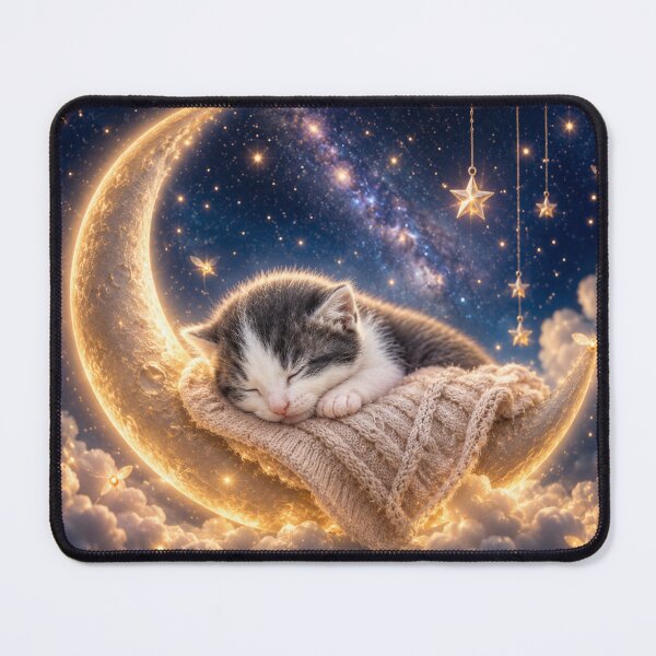 Item preview, Dreaming Kitten on a Crescent Moon | Whimsical Fantasy Night Sky designed and sold by Kimberly Palmer.