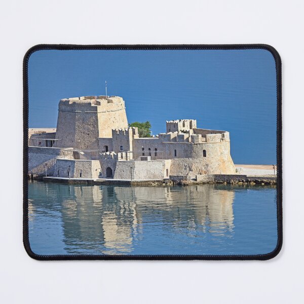 Item preview, Bourtzi water fortress is reflected in the water,  Nafplio, Peloponnese, Greece designed and sold by goceris.