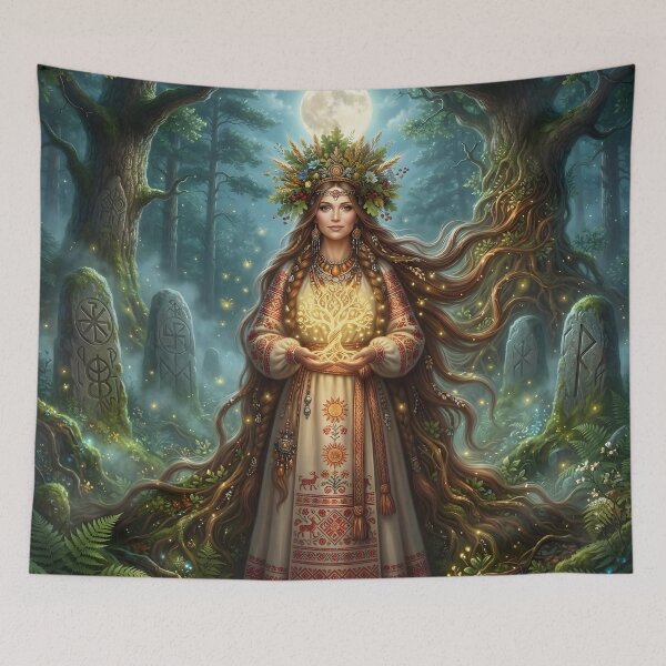 Item preview, Guardian of the Sacred Forest – Slavic Goddess Fantasy Art Print designed and sold by LittleBigGifts.