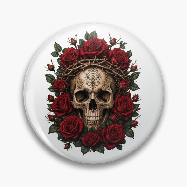 Item preview, Gothic Crown of Thorns Skull with Dark Red Roses designed and sold by FrozenPolarBear.