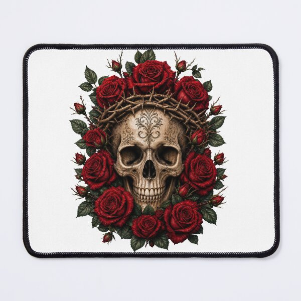 Item preview, Gothic Crown of Thorns Skull with Dark Red Roses designed and sold by FrozenPolarBear.
