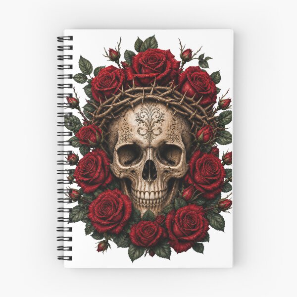 Item preview, Gothic Crown of Thorns Skull with Dark Red Roses designed and sold by FrozenPolarBear.
