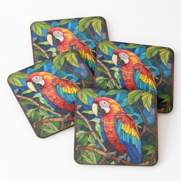Item preview, Tropical Scarlet Macaw Stained Glass Art designed and sold by pinkal.
