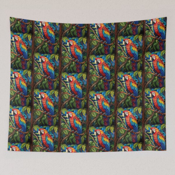 Item preview, Tropical Scarlet Macaw Stained Glass Art designed and sold by pinkal.