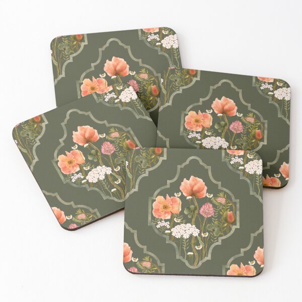 Item preview, Vintage Framed Poppy Olive Green Seamless Pattern designed and sold by Grin Katalina Floral Patterns & Cozy Art.