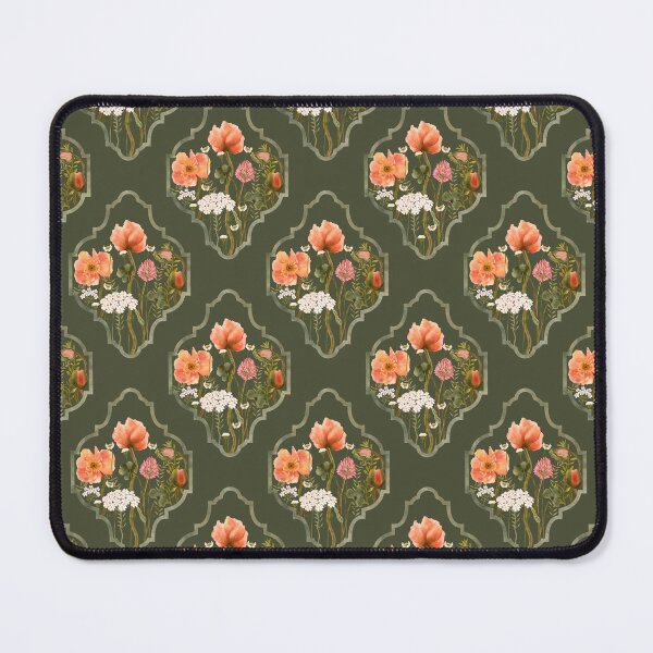 Item preview, Vintage Framed Poppy Olive Green Seamless Pattern designed and sold by Grin Katalina Floral Patterns & Cozy Art.