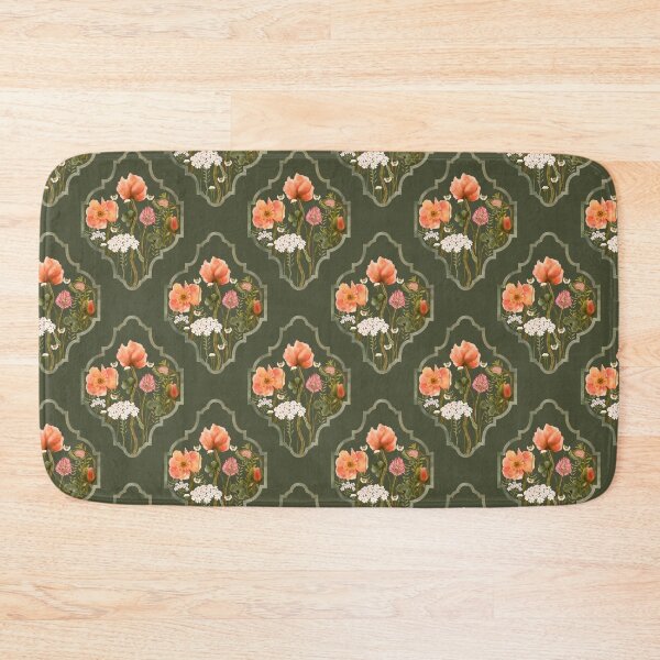Item preview, Vintage Framed Poppy Olive Green Seamless Pattern designed and sold by Grin Katalina Floral Patterns & Cozy Art.