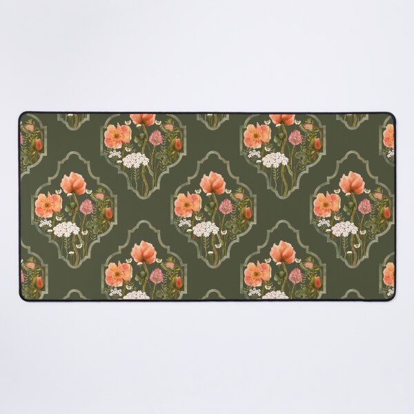 Item preview, Vintage Framed Poppy Olive Green Seamless Pattern designed and sold by Grin Katalina Floral Patterns & Cozy Art.