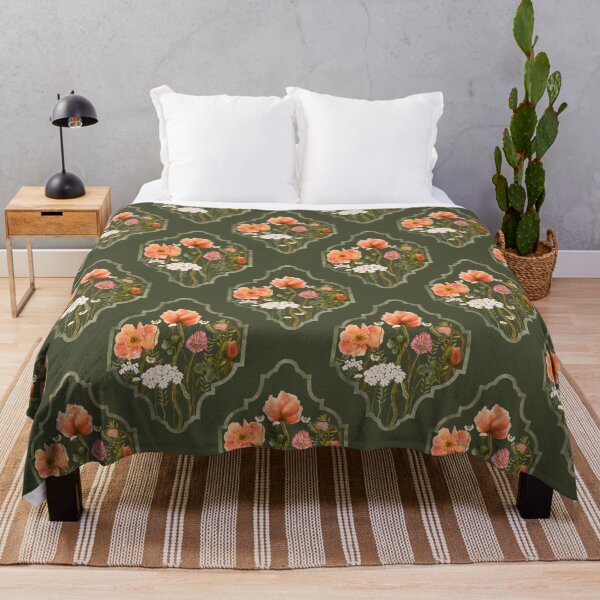 Item preview, Vintage Framed Poppy Olive Green Seamless Pattern designed and sold by Grin Katalina Floral Patterns & Cozy Art.