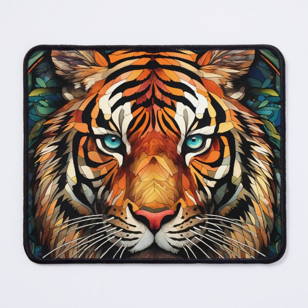 Item preview, Stained Glass Tiger Blue Eyes Art designed and sold by pinkal.