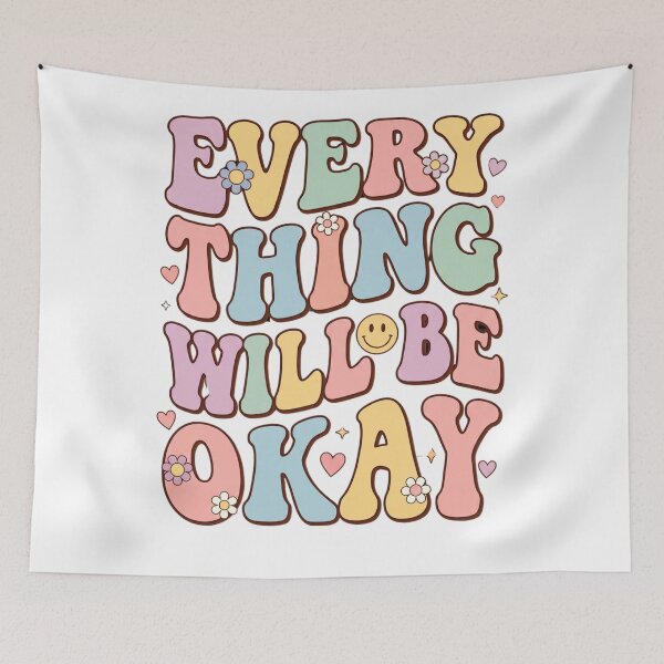 Item preview, Everything Will Be Okay" Retro 70s Groovy Floral Positive Affirmation  designed and sold by CosmoMerchStore.