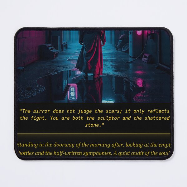 Item preview, Cyberpunk Monk Poster - Philosophical Wall Art | Neon Noir Digital Print | "The mirror does not judge" Quote | Tech Zen Decor designed and sold by Elias & Gem Protocol - Aetheric Code Scribe.