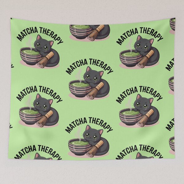 Item preview, Matcha Therapy Cute Black Cat Matcha Lover T-Shirt designed and sold by Raw Tigers.
