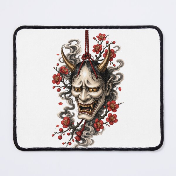 Item preview, Traditional Japanese Oni Mask with Sakura Blossoms designed and sold by ichiyori.
