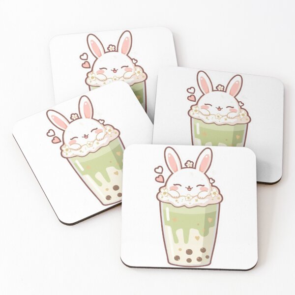 Item preview, Adorable Bunny in Matcha Latte | Kawaii Café Sticker designed and sold by Stylestickers55.