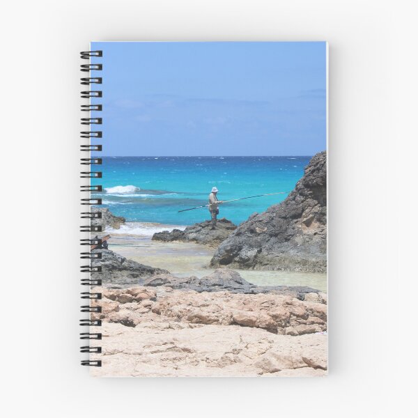 Item preview, Lone Fisherman on a Rocky Turquoise Shore designed and sold by sadeek1021953Ss.