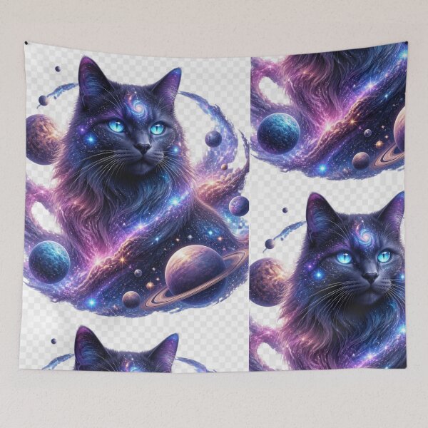 Item preview, Cosmic Galaxy Cat with Glowing Blue Eyes designed and sold by Harrietcozz.