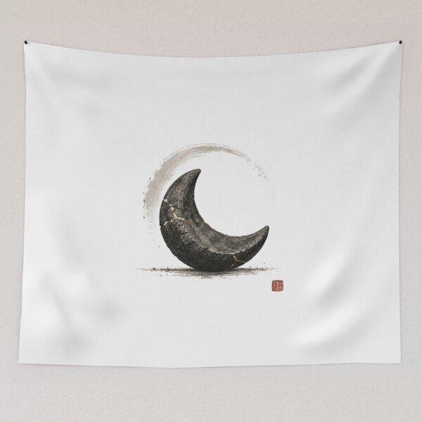 Item preview, Mended Crescent Stone – Kintsugi Moon Wabi Sabi Design designed and sold by OblivionRise.