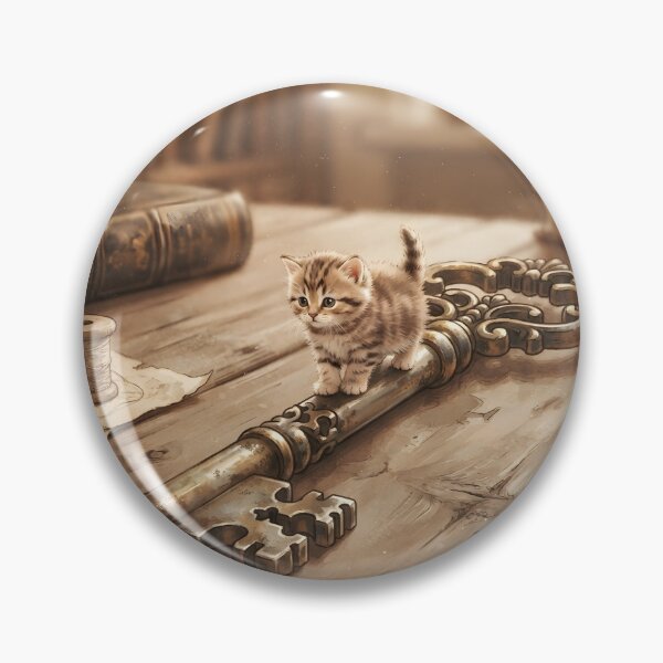 Item preview, Tiny Kitten on a Giant Vintage Skeleton Key Miniature Illustration designed and sold by DuckOddity.