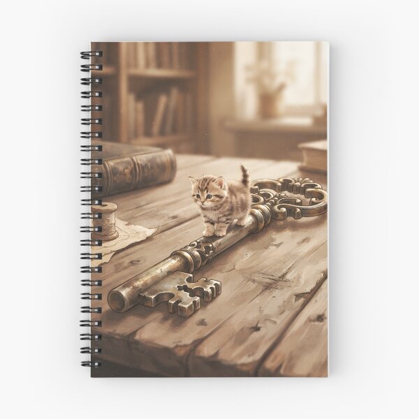 Item preview, Tiny Kitten on a Giant Vintage Skeleton Key Miniature Illustration designed and sold by DuckOddity.