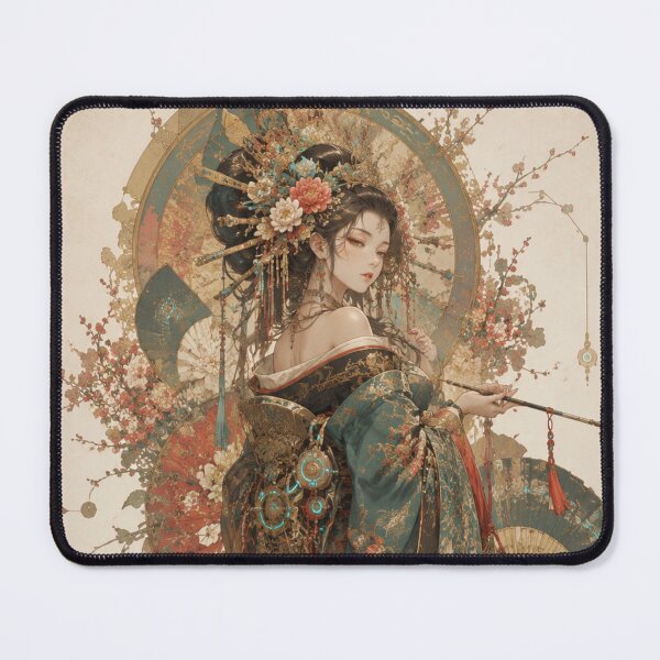 Item preview, Cyber Oiran in Teal Kimono – Japanese Fantasy Art designed and sold by Japan-kanji-ya.