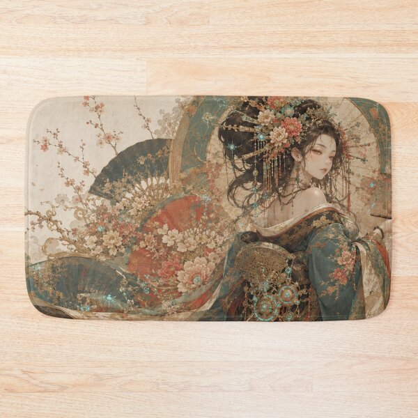 Item preview, Cyber Oiran in Teal Kimono – Japanese Fantasy Art designed and sold by Japan-kanji-ya.