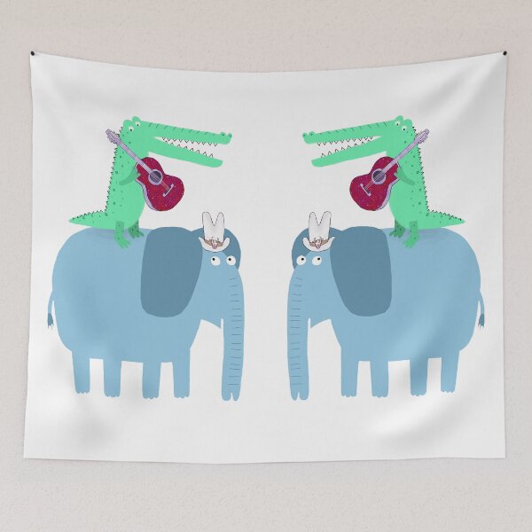 Item preview, Cute Elephant with a Guitar Playing Crocodile by Artist Carla Daly designed and sold by Carla Daly.