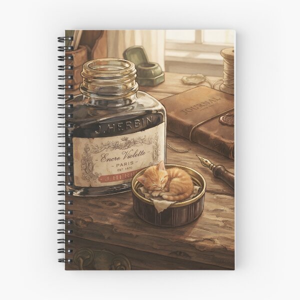 Item preview, Tiny Kitten Sleeping in a Giant Ink Bottle Cap Miniature Illustration designed and sold by DuckOddity.