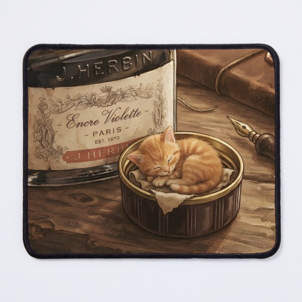 Item preview, Tiny Kitten Sleeping in a Giant Ink Bottle Cap Miniature Illustration designed and sold by DuckOddity.