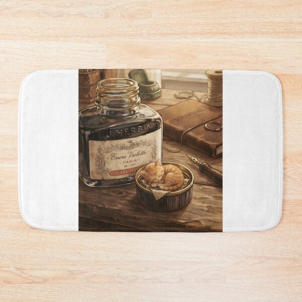 Item preview, Tiny Kitten Sleeping in a Giant Ink Bottle Cap Miniature Illustration designed and sold by DuckOddity.