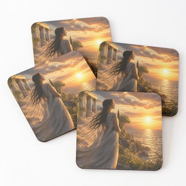 Item preview, Penelope Greek Mythology Woman on Cliff at Sunset - Ancient Greece Fantasy Art designed and sold by LittleBigGifts.