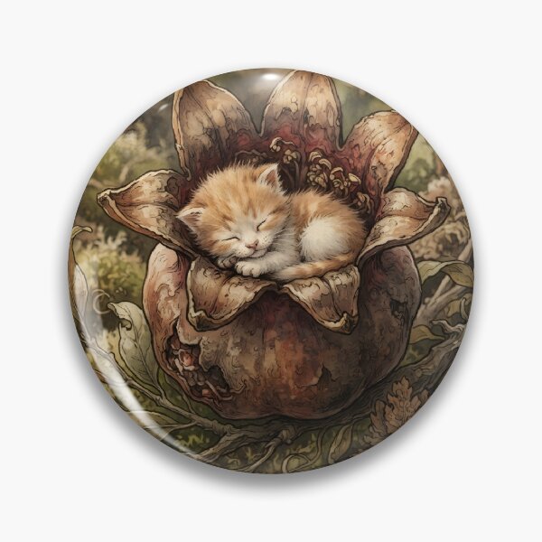 Item preview,  Tiny Kitten on a Giant Pomegranate Flower Calyx Miniature Illustration designed and sold by DuckOddity.