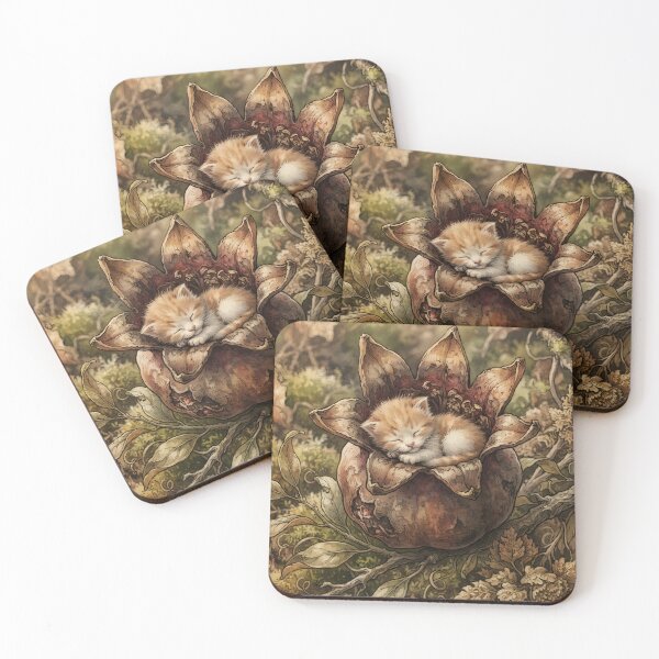 Item preview,  Tiny Kitten on a Giant Pomegranate Flower Calyx Miniature Illustration designed and sold by DuckOddity.