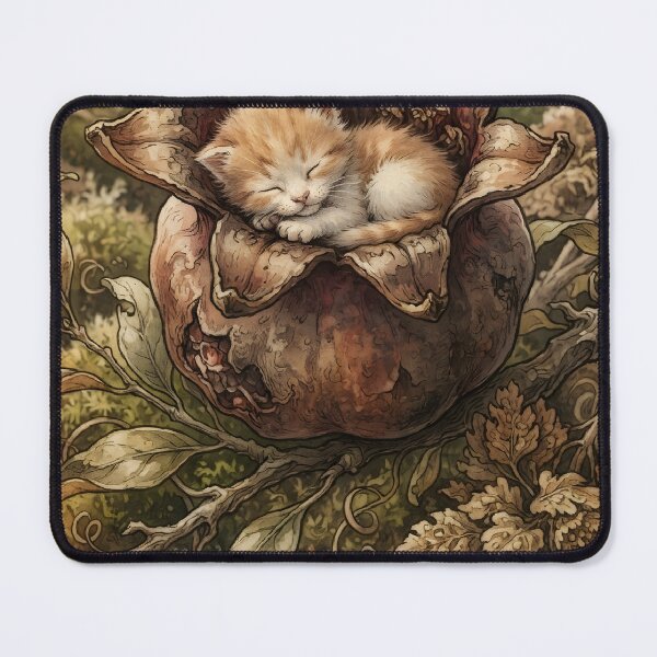 Item preview, Tiny Kitten on a Giant Pomegranate Flower Calyx Miniature Illustration designed and sold by DuckOddity.