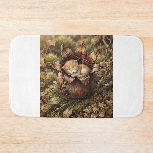 Item preview,  Tiny Kitten on a Giant Pomegranate Flower Calyx Miniature Illustration designed and sold by DuckOddity.