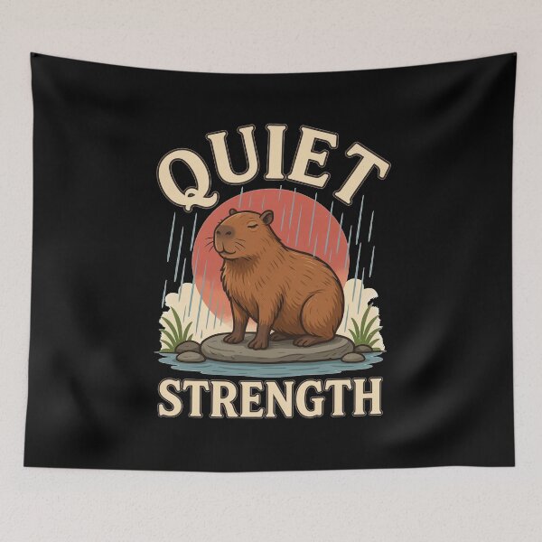 Item preview, Quiet Strength Capybara – Vintage Stoic Nature Design designed and sold by No Excuses Supply.